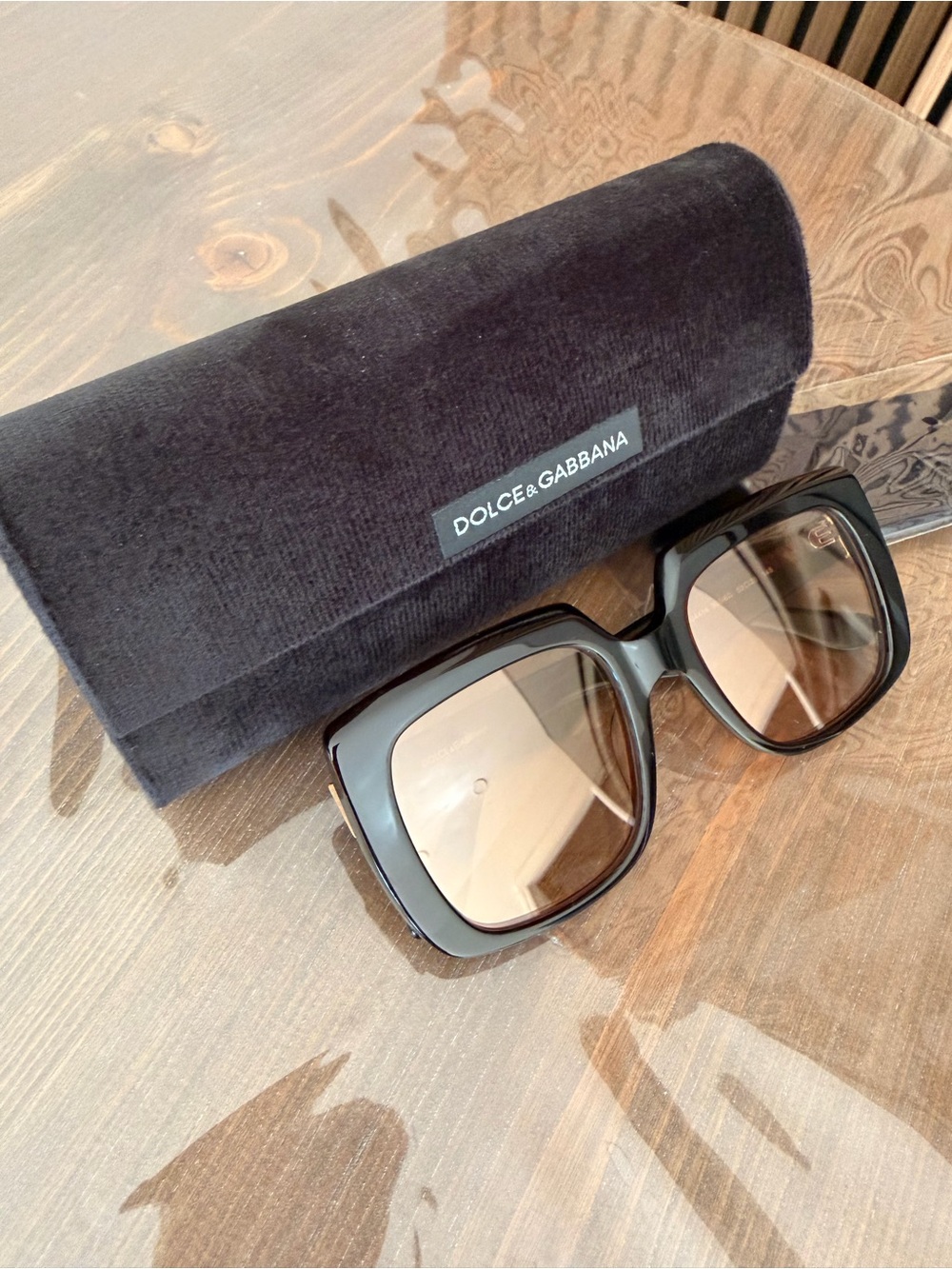 Dolce & Gabbana Black Square Frame Sunglasses with Brown Gradient Lenses